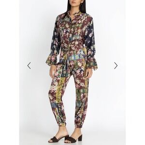 Johnny Was Laurie Presley Jogger in Floral Charmeuse Silk Pants M $318